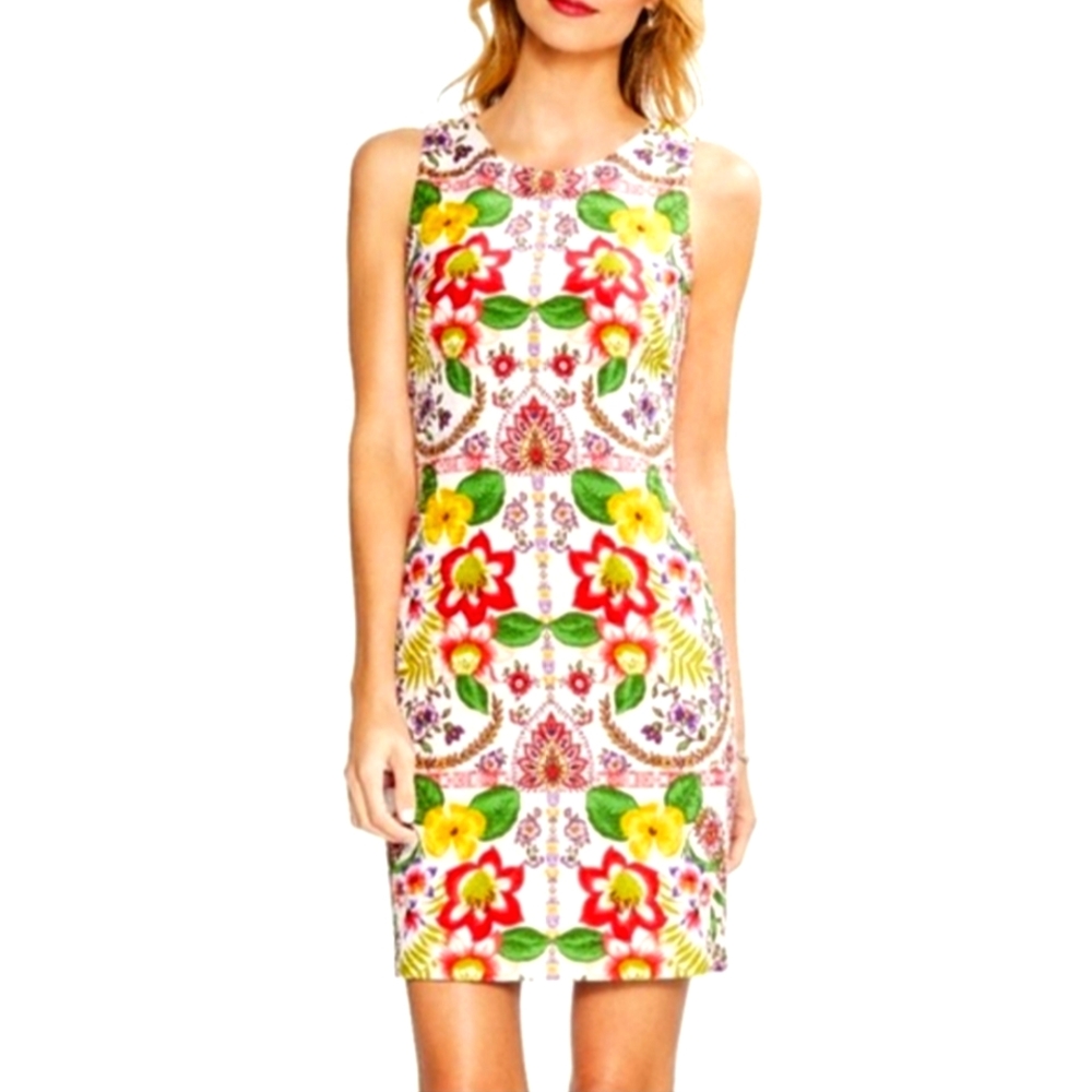 Nwot Vince Camuto Sleeveless Tropical Tapestry Print Sheath Dress